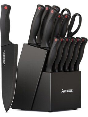 15-Piece Kitchen Knife Set with Block & Sharpener - German Steel, Professional